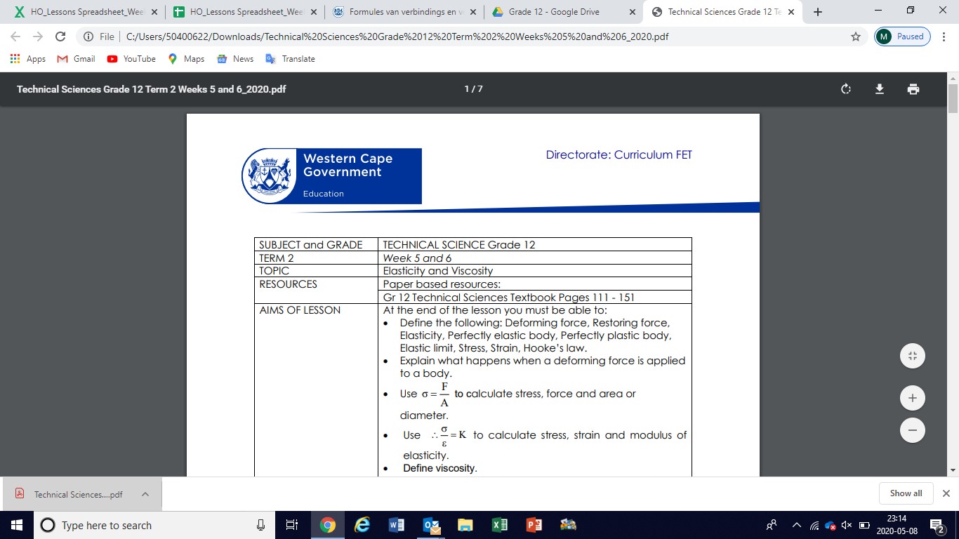 Gr. 12 Technical Sciences T2 W5: Elasticity And Viscosity | WCED EPortal